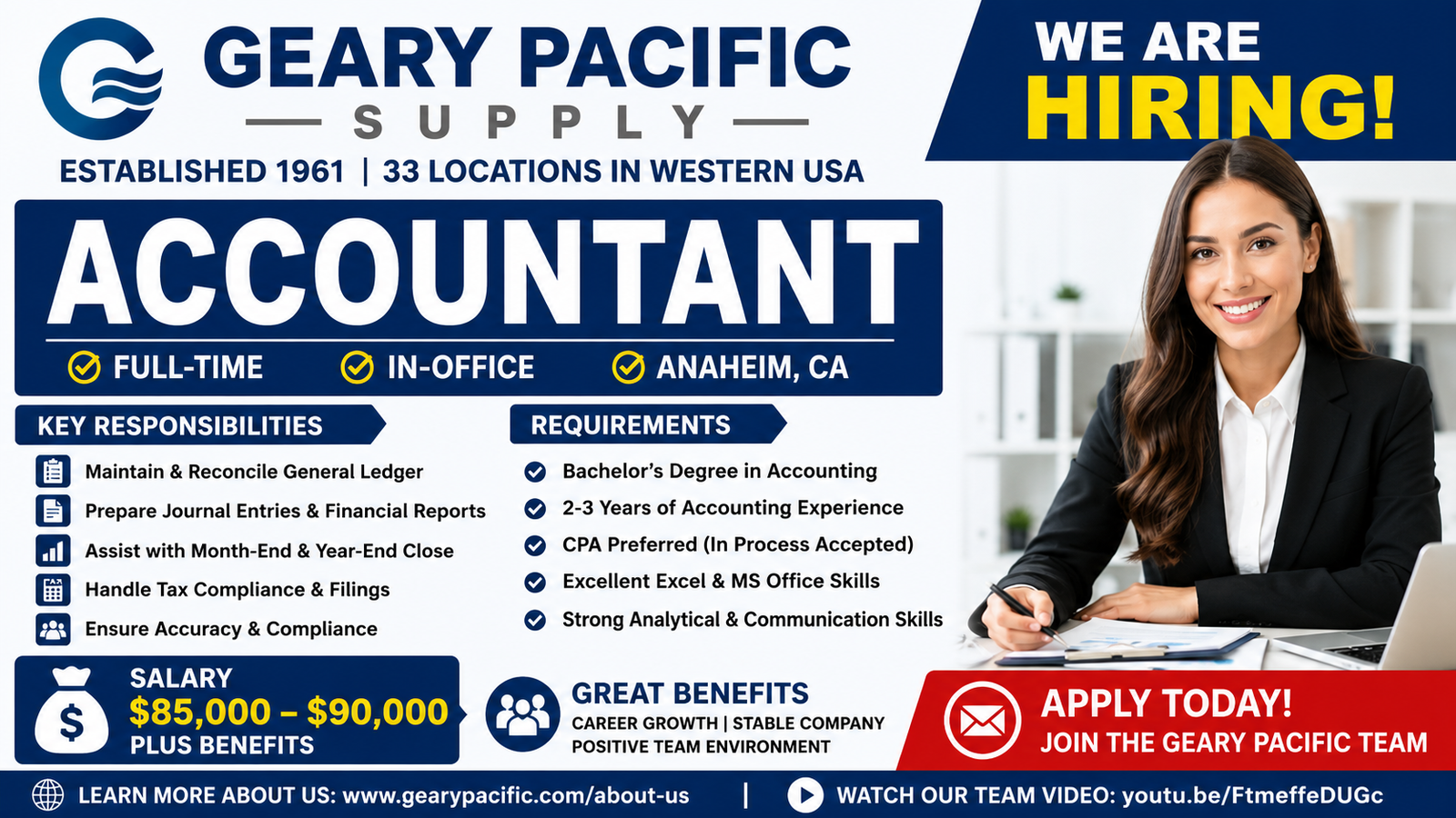 Accountant Jobs in Anaheim CA 2026 | Geary Pacific Supply Hiring Accountant | $90K Salary