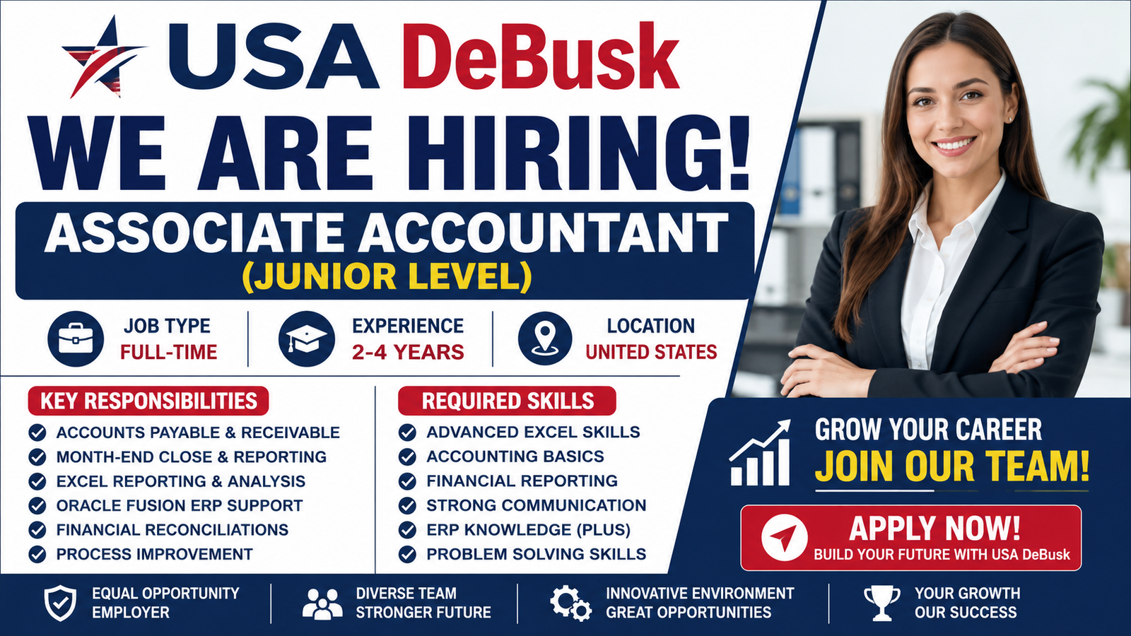 Associate Accountant (Junior Level) – USA DeBusk Careers 2026