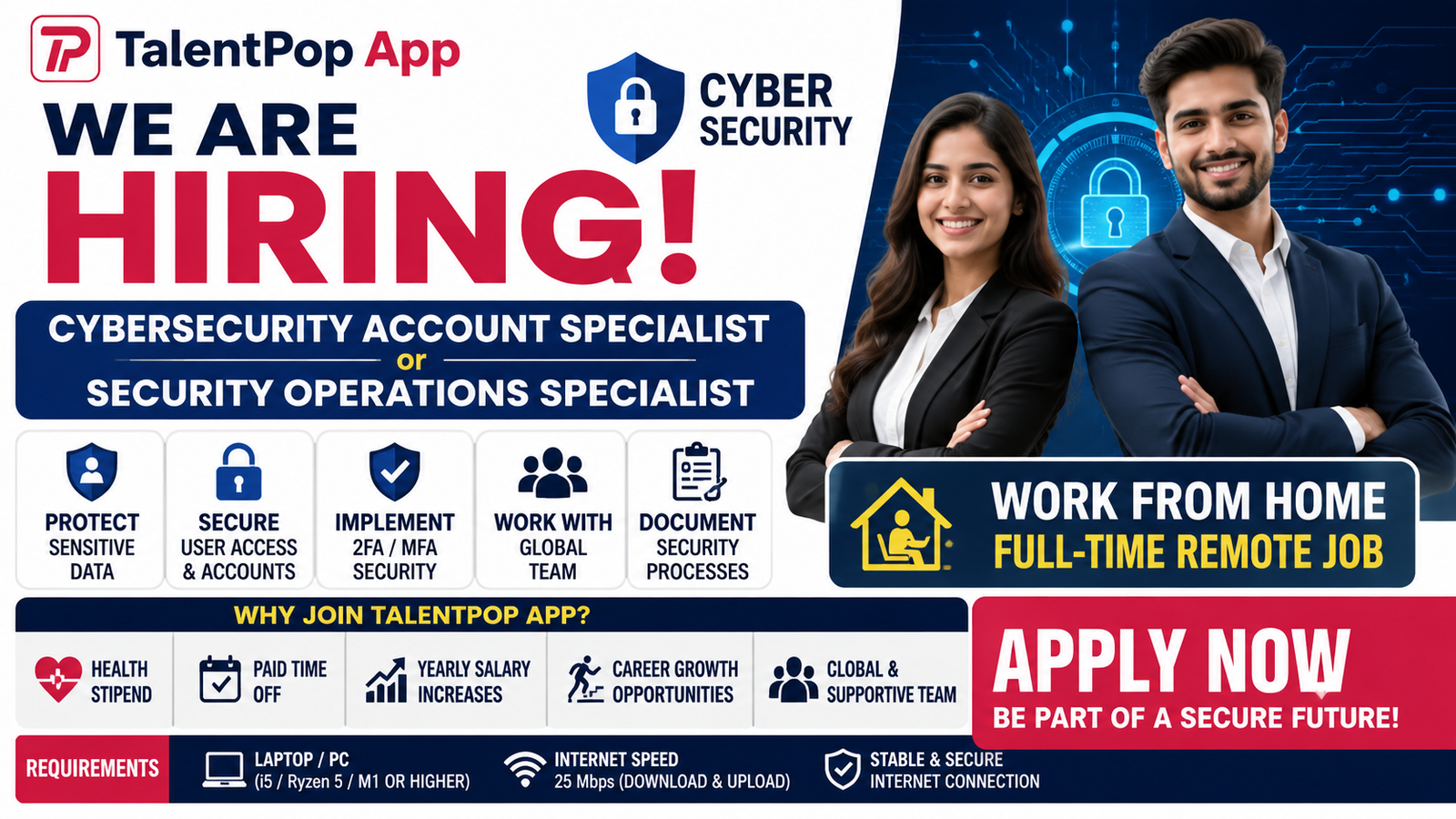 Remote Cybersecurity Account Specialist Jobs 2026 at TalentPop App | Work From Home IT Security Careers