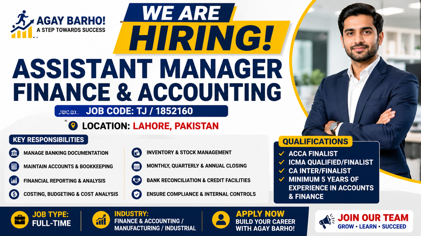 Assistant Manager Finance & Accounting Jobs in Lahore 2026 | Agay Barho Careers