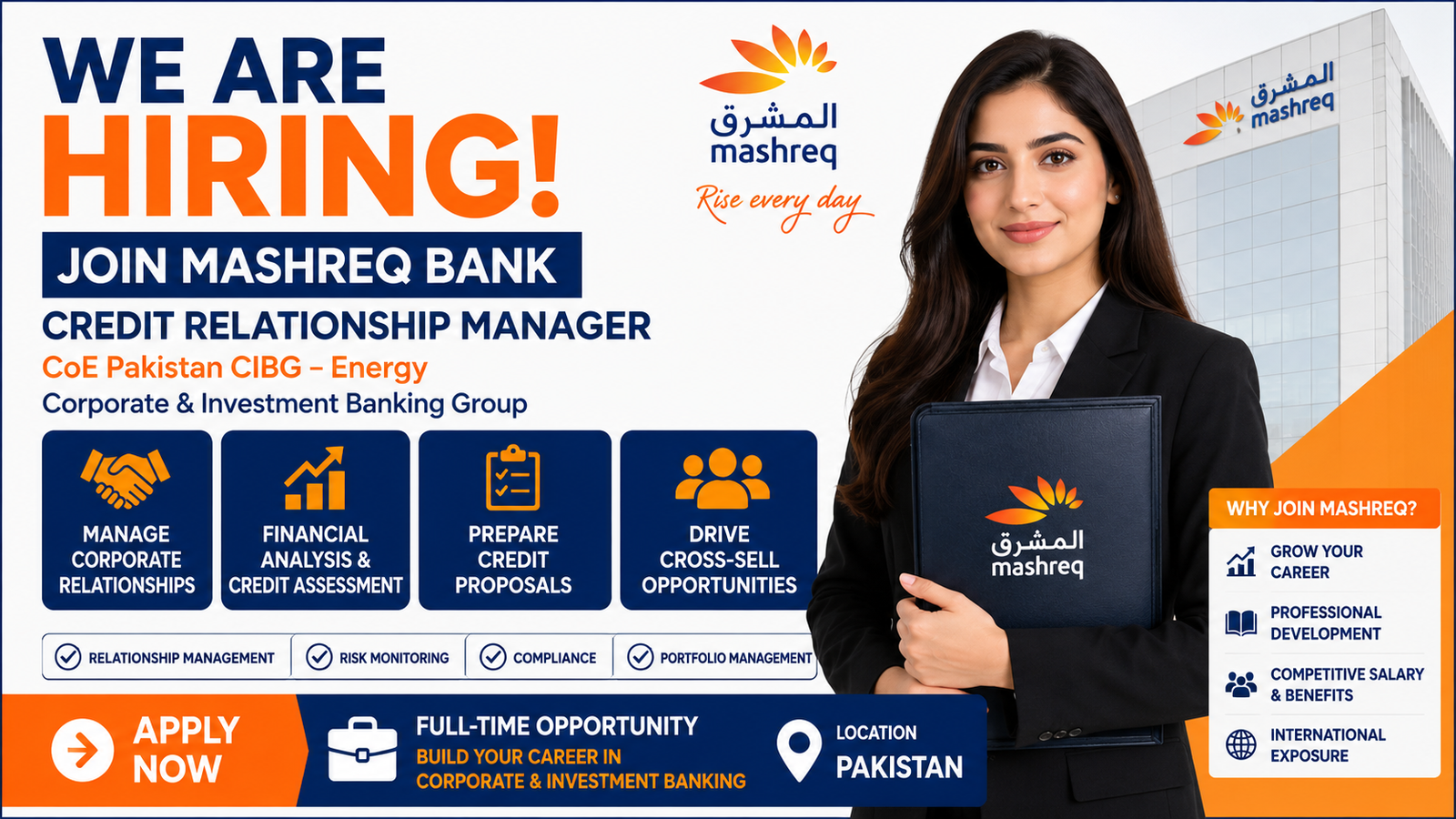🚀 Hiring Now: Credit Relationship Manager – Corporate & Investment Banking Group | Mashreq Bank Pakistan
