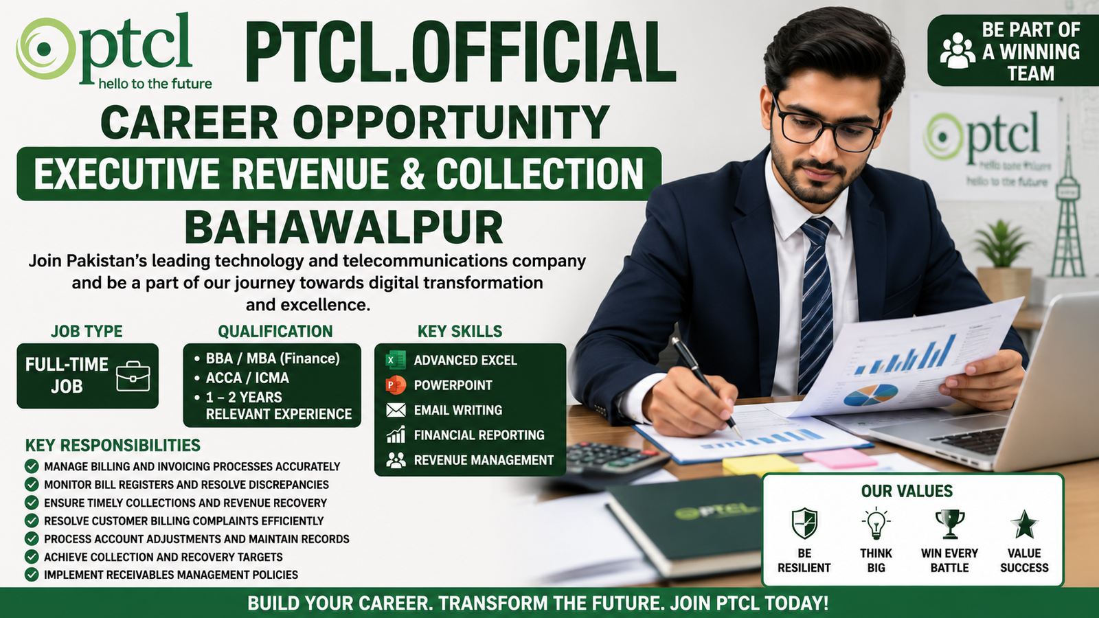 PTCL Executive Revenue & Collection Jobs 2026 in Bahawalpur | Finance & Accounts Careers